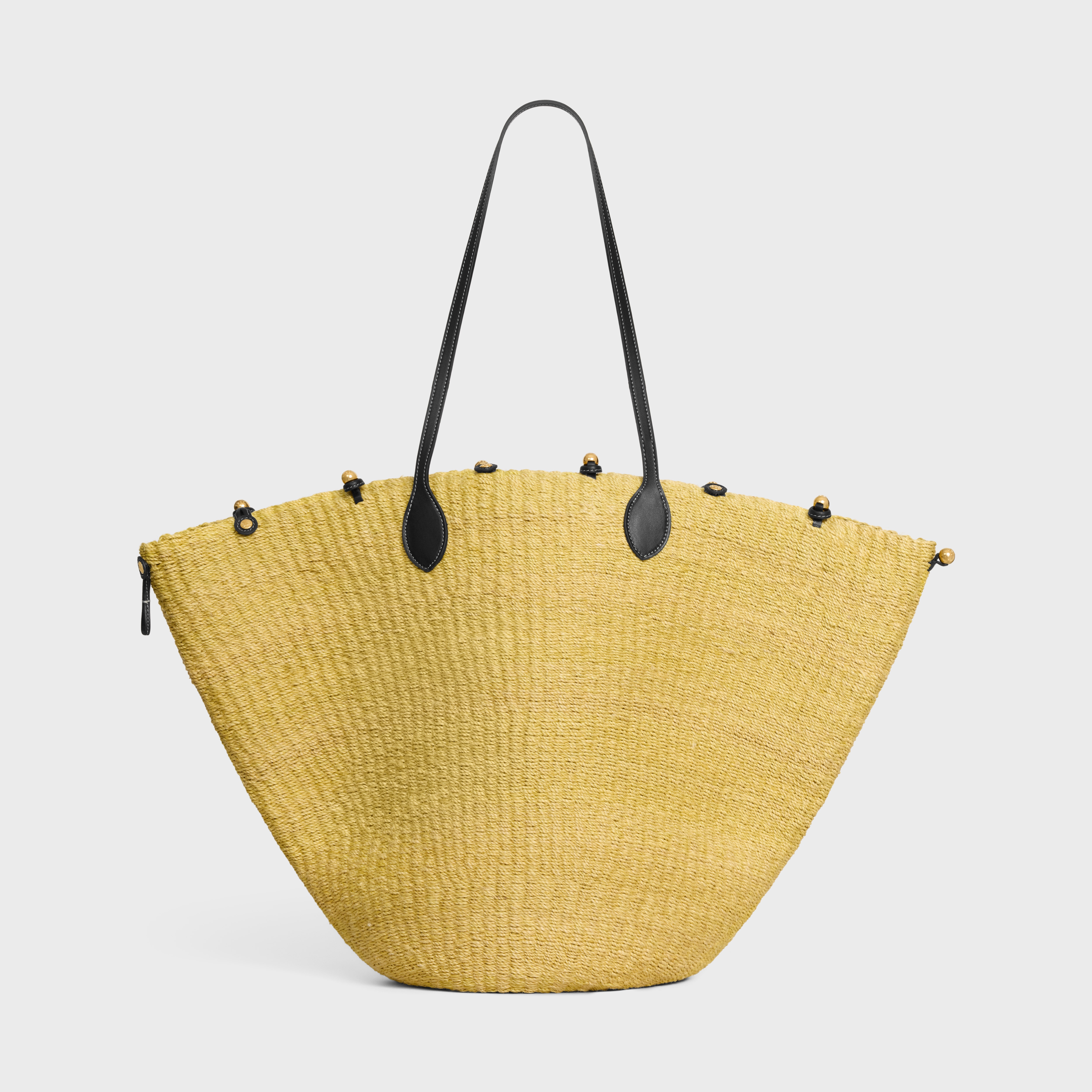 LARGE TRIOMPHE BEADS BASKET IN SISAL AND CALFSKIN - NATURAL